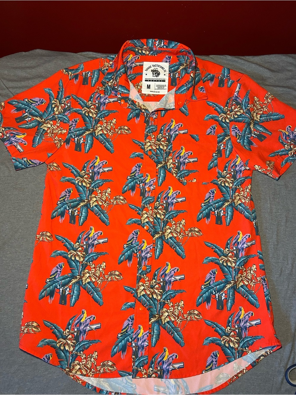 Savage Tacticians Men's Tropical Button-Down Shirt - Bright Red